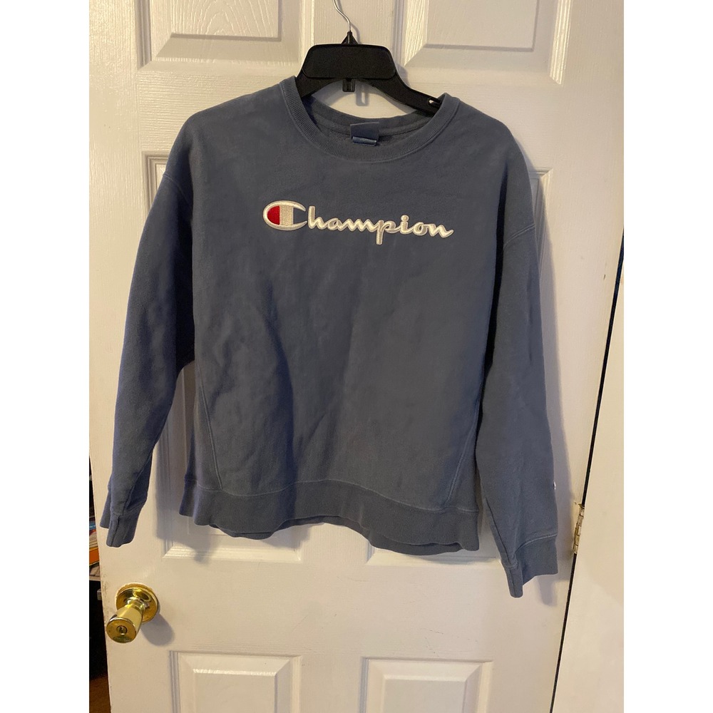 Champion Reverse Weave Sweatshirt XL Blue Slate Gray Embroidered Script Logo
